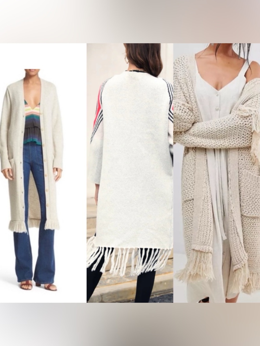 Young Fabulous & Broke Fringe Knit Maxi Cardigan Duster Cotton Size XS